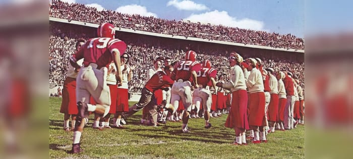 1960 Nebraska football spirit line Memorial Stadium field entrance